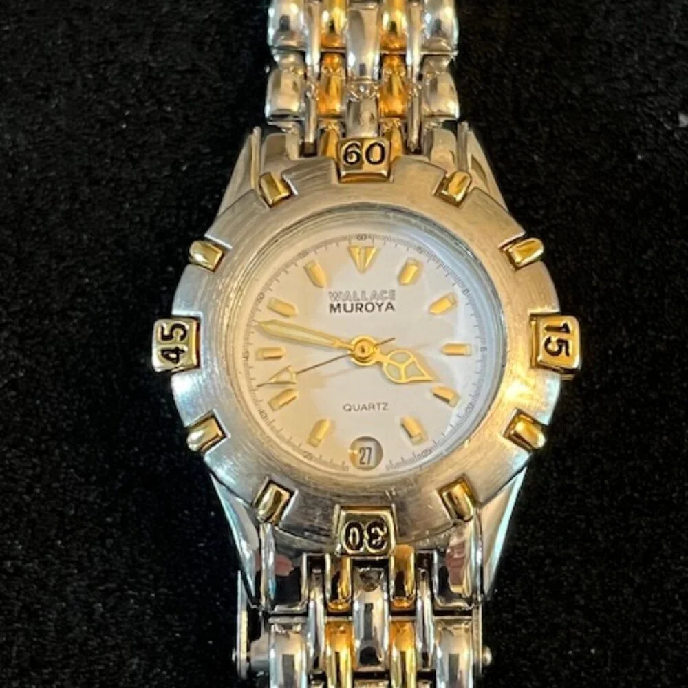 WALLACE MUROYA | Silver & Gold tone linked strap watch EUC-NEW battery